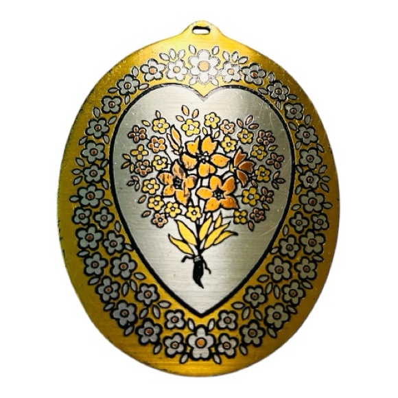 Reed & Barton Vintage Damascene Oval Pendant Signed Reed & Barton Damascene Tm